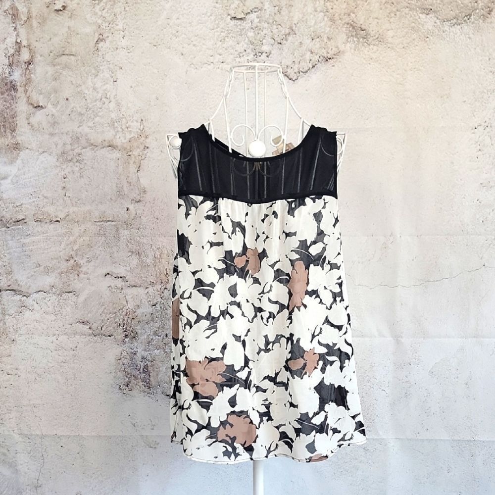 Ann Taylor Loft Floral Sleeveless Top - Black, Tan, Grey and White Womens Size S